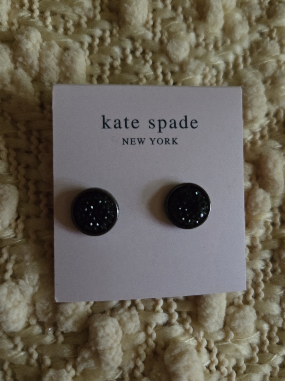 Kate Spade black glitter round stud earrings